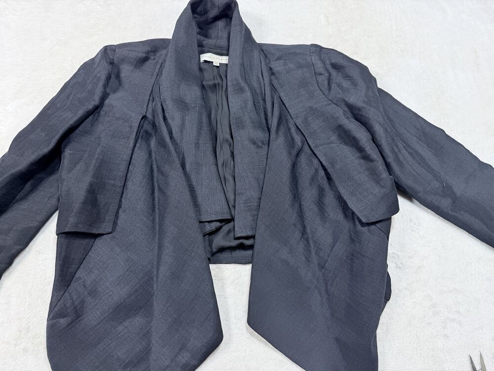 Nellie Partow Linen Silk Drape Jacket Slate Gray Architectural Made USA Sz Sm